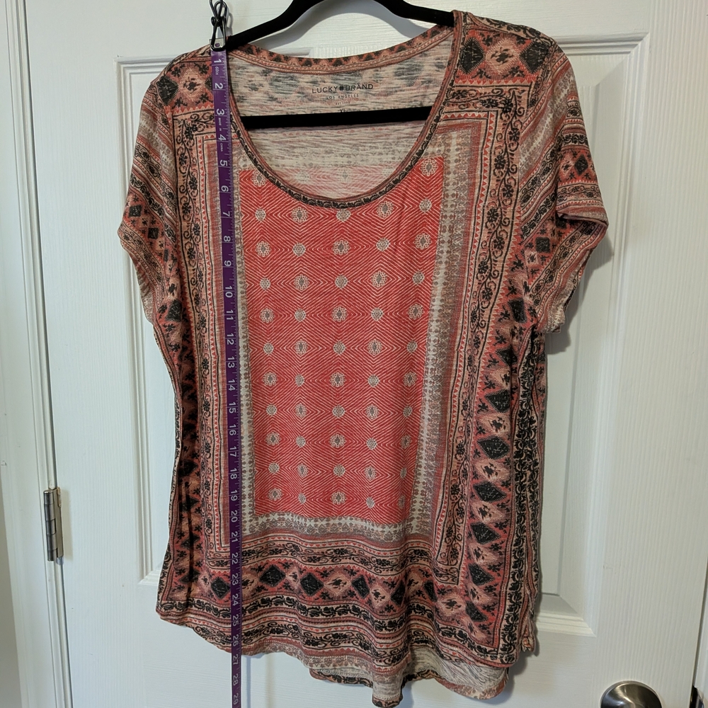 Lucky Brand Coral Patterned Short Sleeve Women's Top - Picture 7 of 8